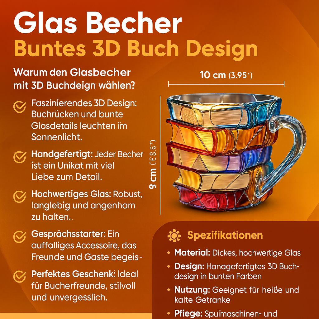 Mugg | 3D-boksdesign | Handgjord och färgglad | För kaffe och te | BookLume