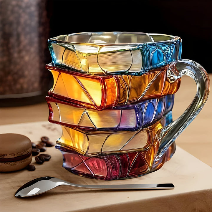 Mugg | 3D-boksdesign | Handgjord och färgglad | För kaffe och te | BookLume