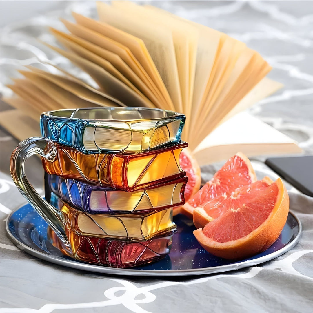 Mugg | 3D-boksdesign | Handgjord och färgglad | För kaffe och te | BookLume