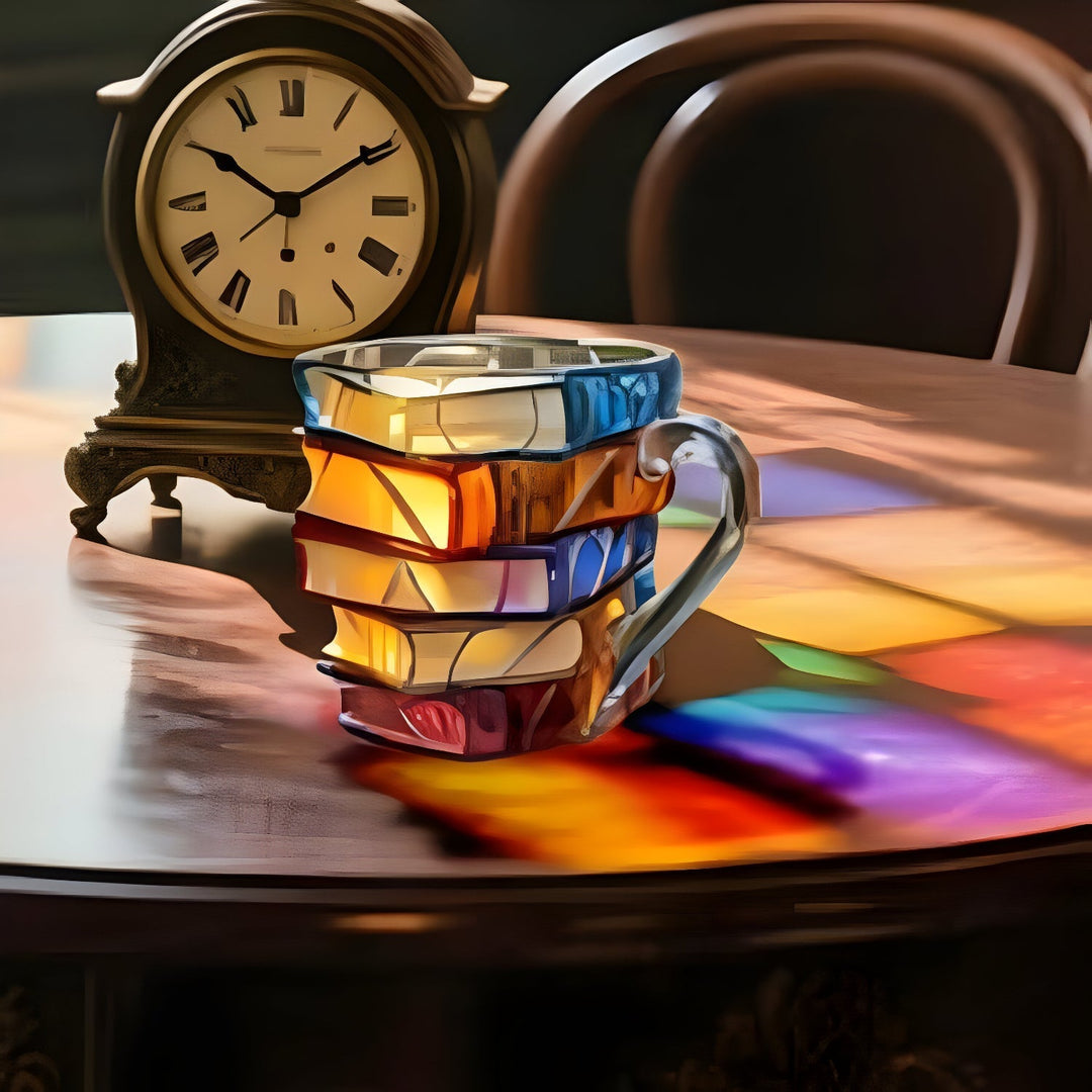 Mugg | 3D-boksdesign | Handgjord och färgglad | För kaffe och te | BookLume