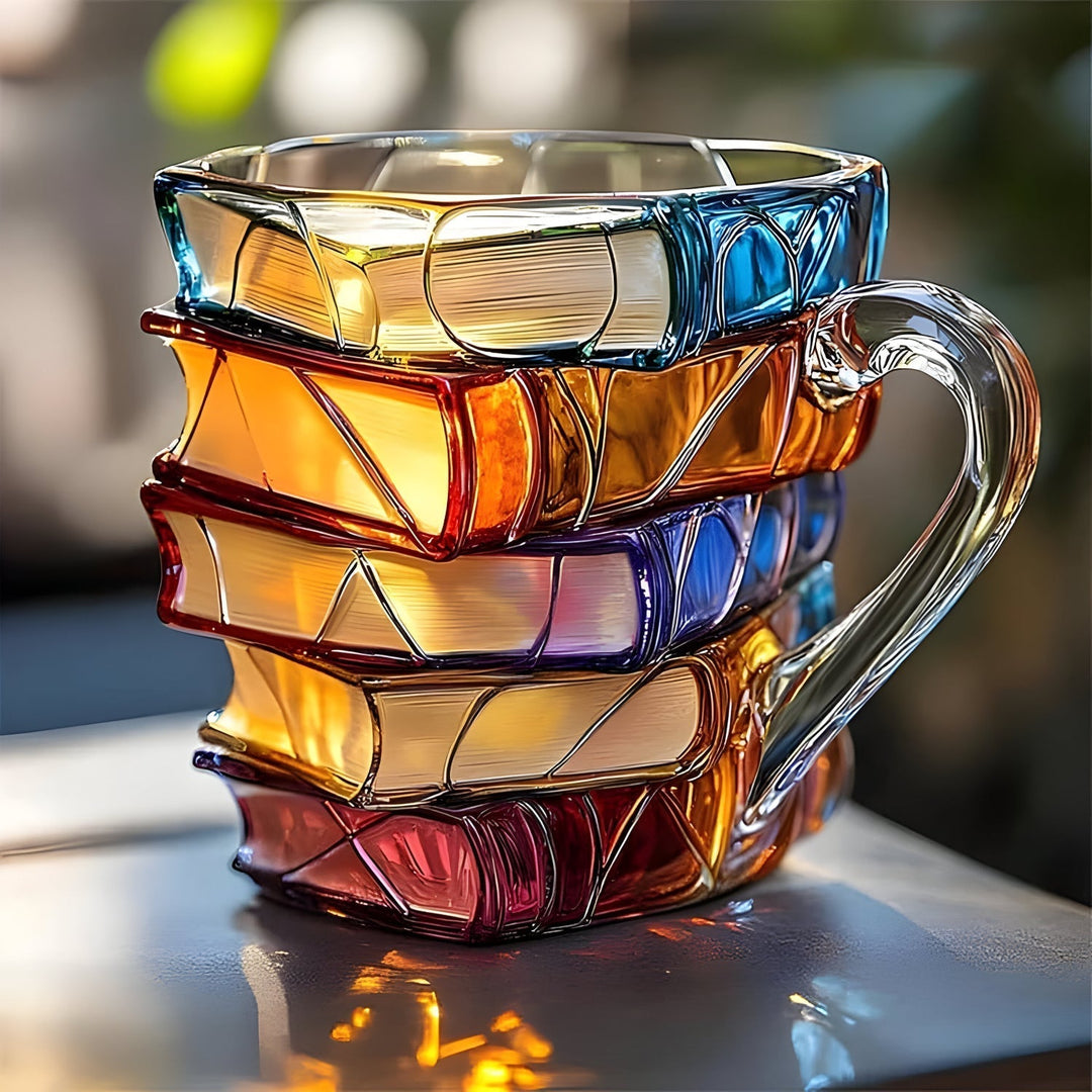 Mugg | 3D-boksdesign | Handgjord och färgglad | För kaffe och te | BookLume