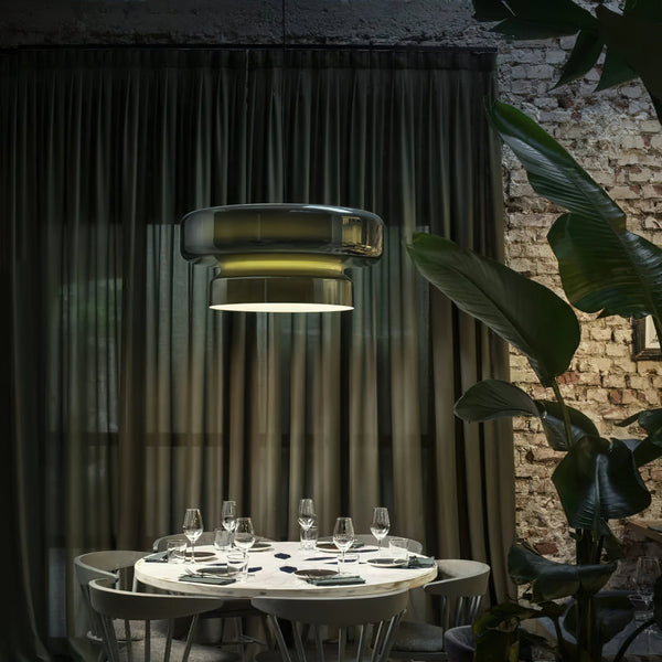 Unik taklampa i handblåst glas