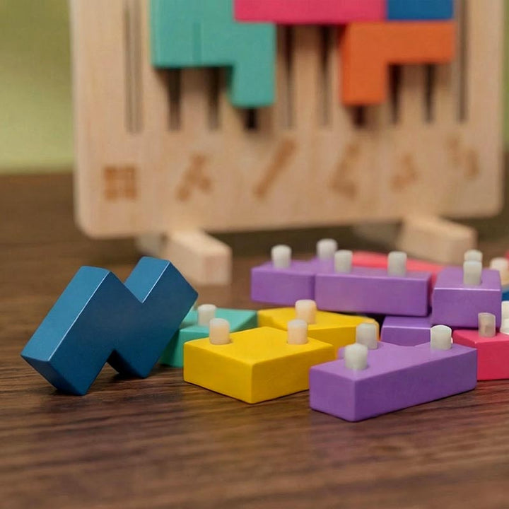 Montessori-tetrispussel i trä för stapling – lärorik leksak