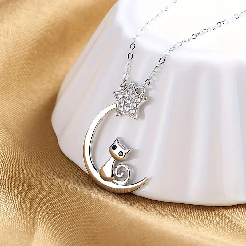 Katt Måne Stjärna Hänge i sterlingsilver