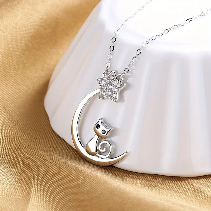 Katt Måne Stjärna Hänge i sterlingsilver