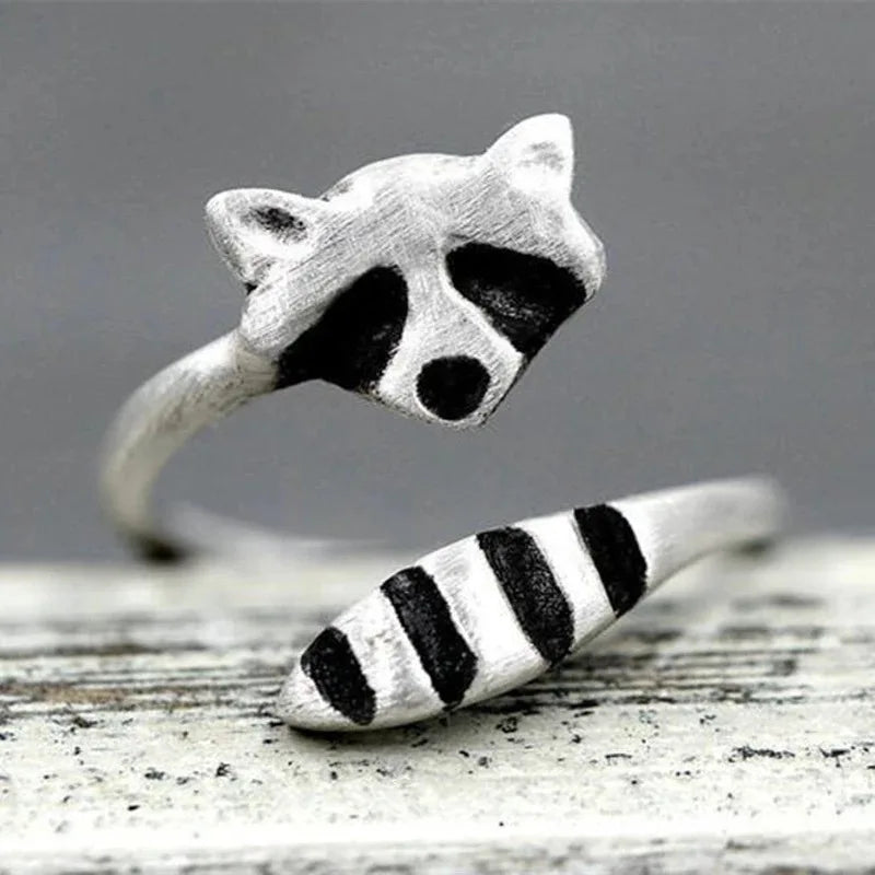 Vintage Tvättbjörn Ring Justerbar Silver