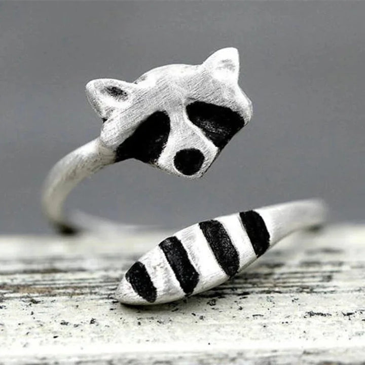 Vintage Tvättbjörn Ring Justerbar Silver