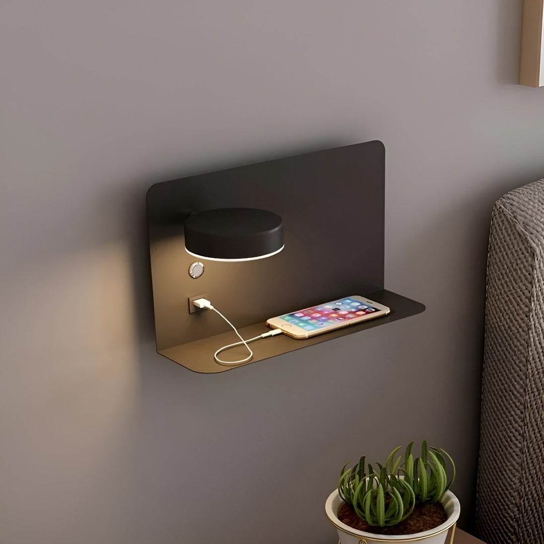 LED-vägglampa med USB-laddare och strömbrytare - GlowPort