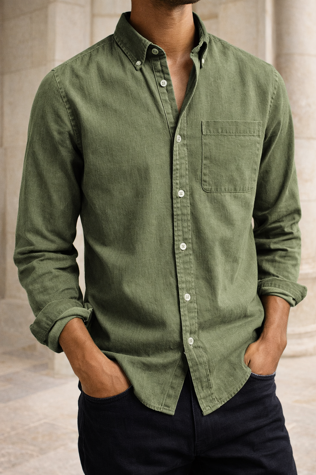 Herrskjorta i bomull med button down-krage för en daglig smart casual-look