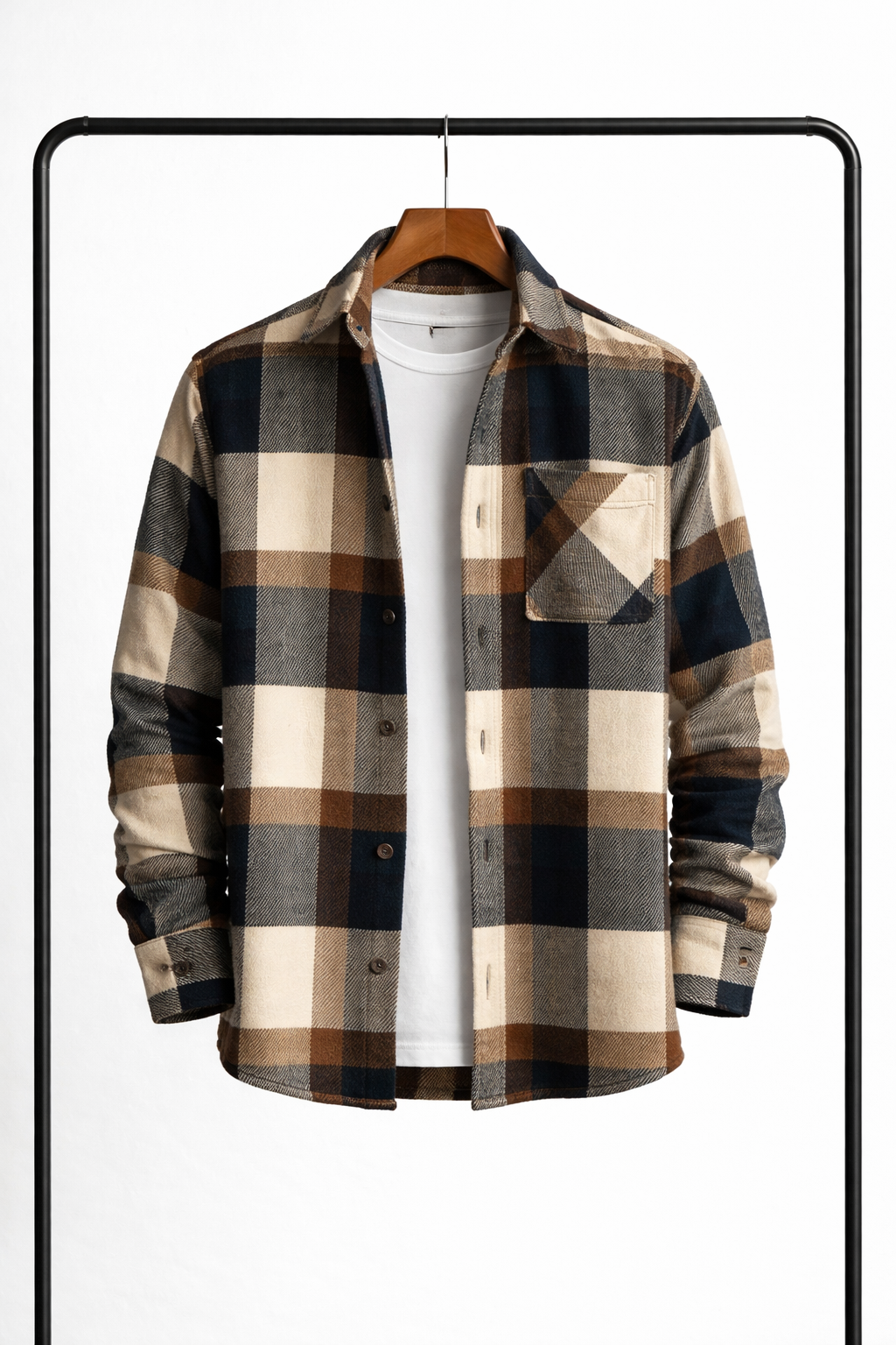 Klassisk rutig overshirt för herr – varm, bekväm skjortjacka som mellanlager