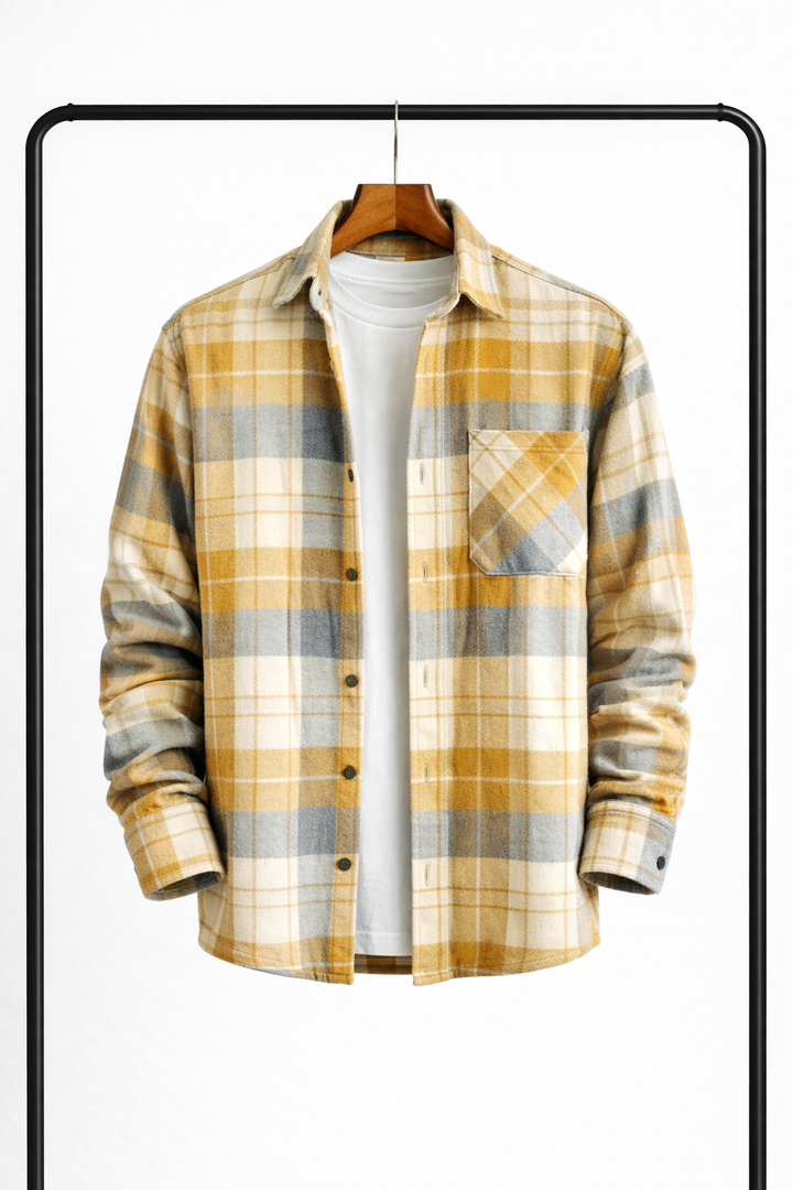 Klassisk rutig overshirt för herr – varm, bekväm skjortjacka som mellanlager
