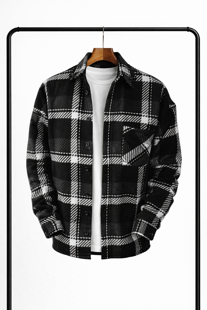 Klassisk rutig overshirt för herr – varm, bekväm skjortjacka som mellanlager
