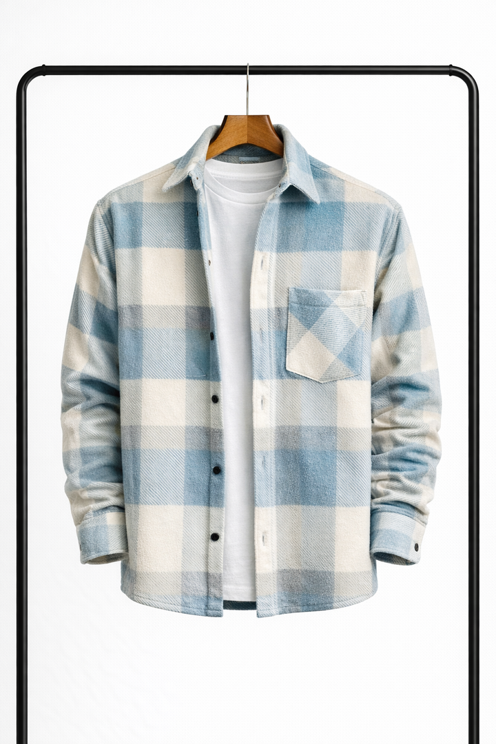 Klassisk rutig overshirt för herr – varm, bekväm skjortjacka som mellanlager
