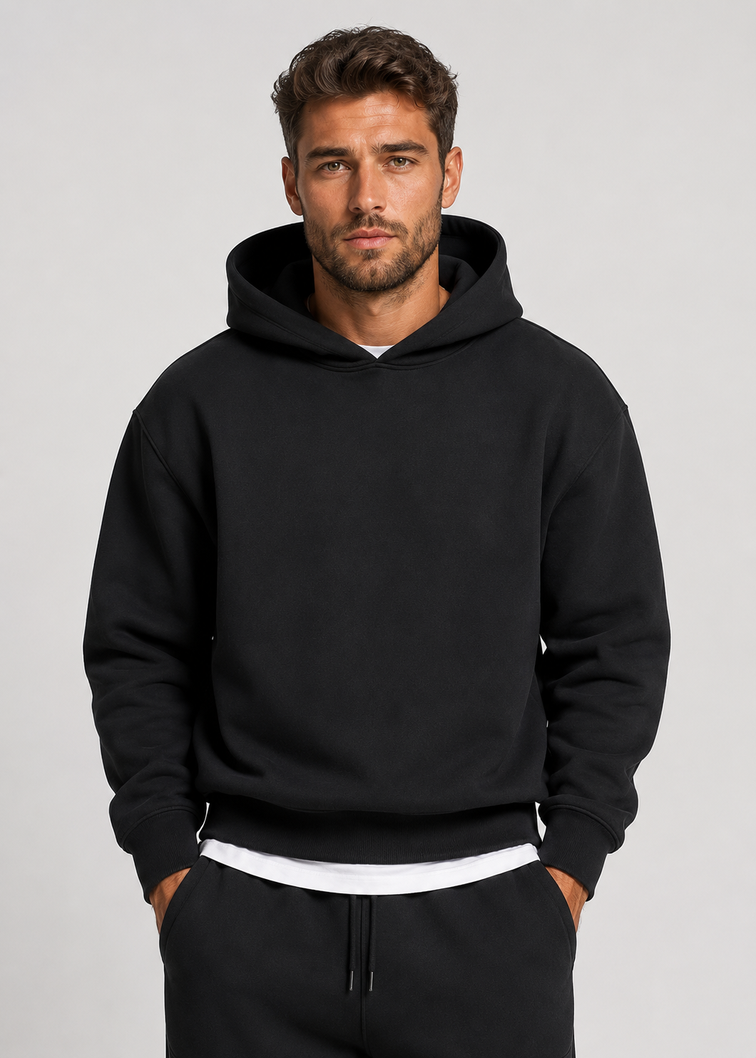 Hoodie- och joggerset herr - mjuk bomullsblandning, ledig passform