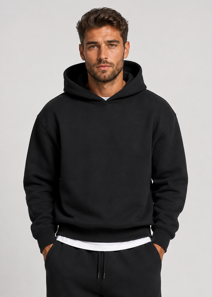 Hoodie- och joggerset herr - mjuk bomullsblandning, ledig passform