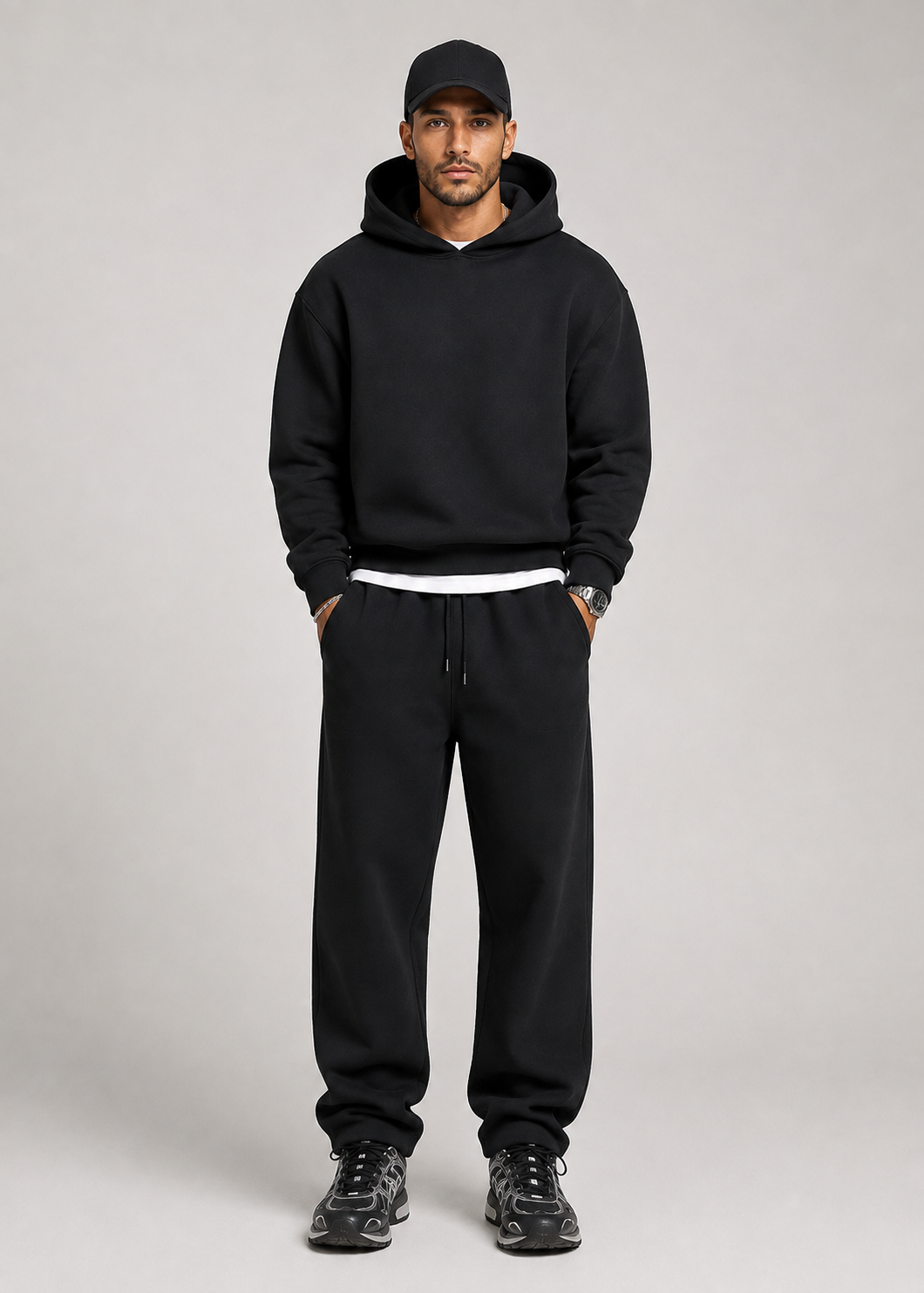 Hoodie- och joggerset herr - mjuk bomullsblandning, ledig passform