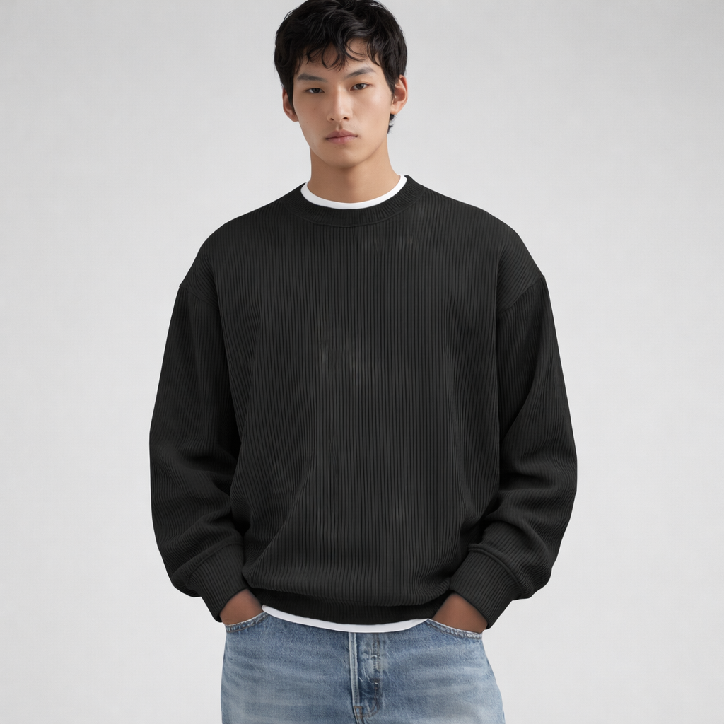 Herresweater med polotrøje, elegant ensfarvet strikning