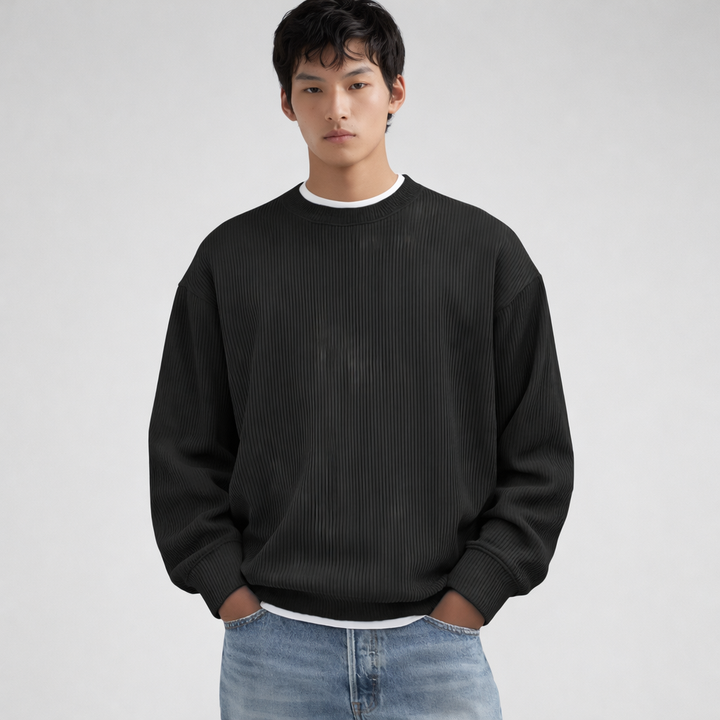 Herresweater med polotrøje, elegant ensfarvet strikning