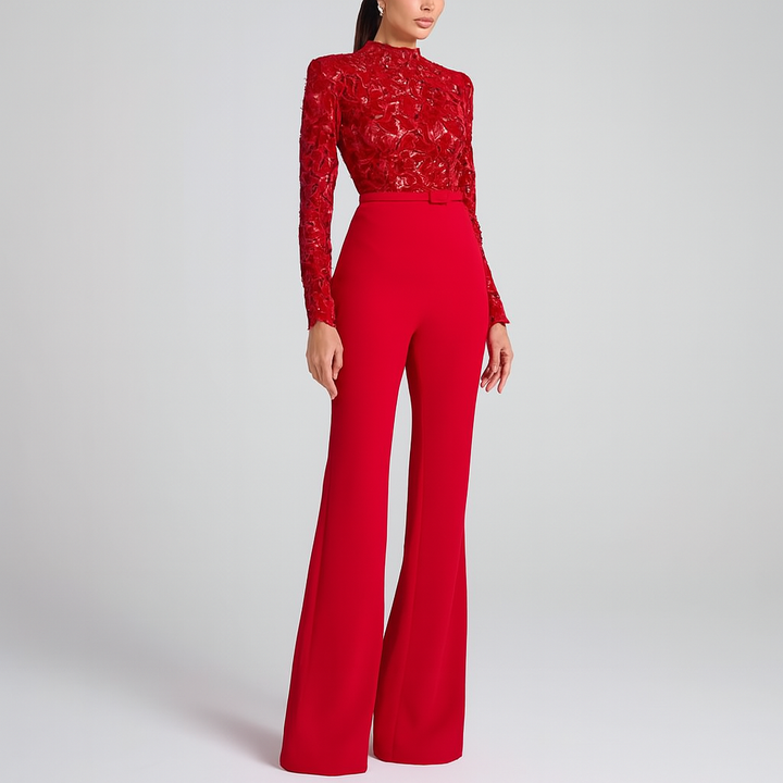 Elegant jumpsuit med broderet blonder top til kvinder