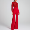 Elegant jumpsuit med broderet blonder top til kvinder