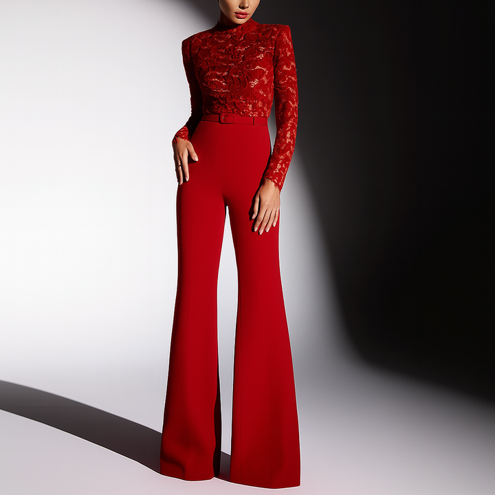 Elegant jumpsuit med broderet blonder top til kvinder