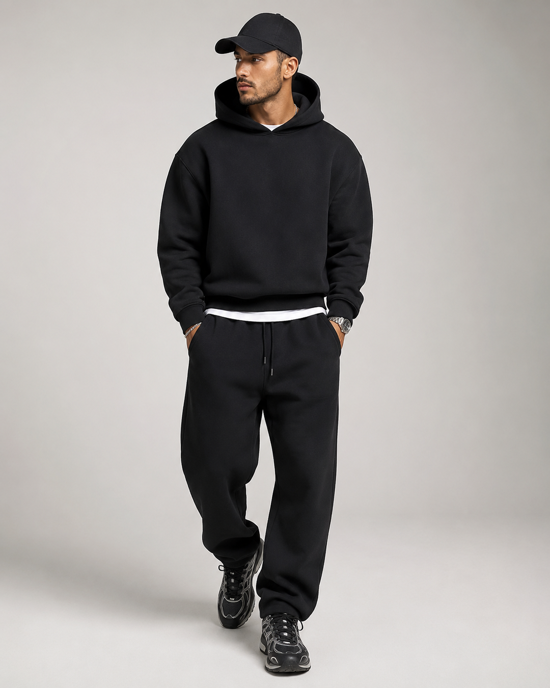 Hoodie- och joggerset herr - mjuk bomullsblandning, ledig passform