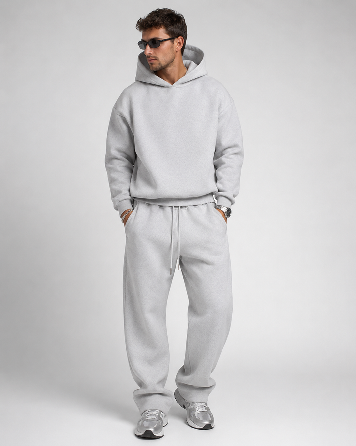 Hoodie- och joggerset herr - mjuk bomullsblandning, ledig passform