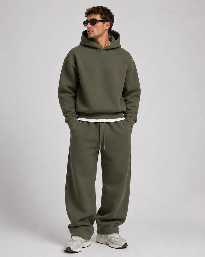 Hoodie- och joggerset herr - mjuk bomullsblandning, ledig passform