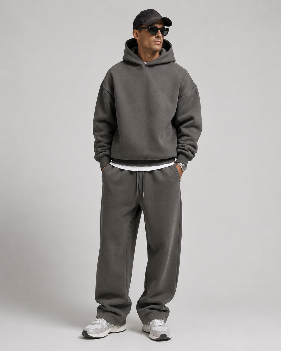 Hoodie- och joggerset herr - mjuk bomullsblandning, ledig passform