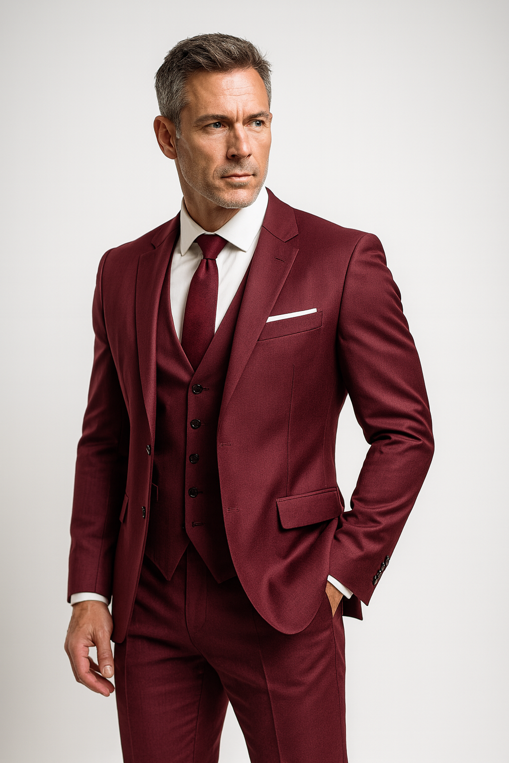 Slim fit formell kostym i tre delar med väst för herr