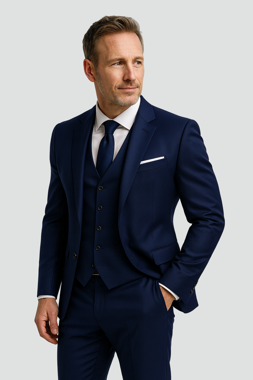 Slim fit formell kostym i tre delar med väst för herr