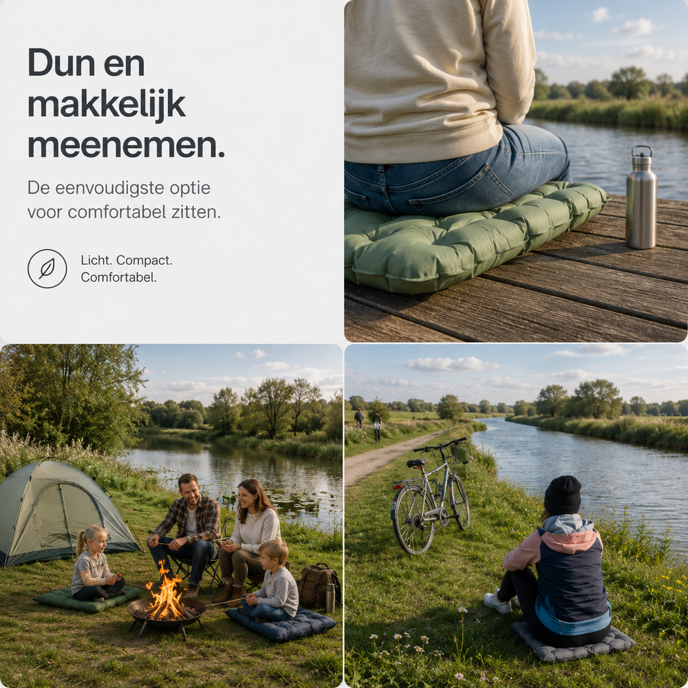 Ultrakompakt uppblåsbar sittkudde - lätt bärbar resesittdyna