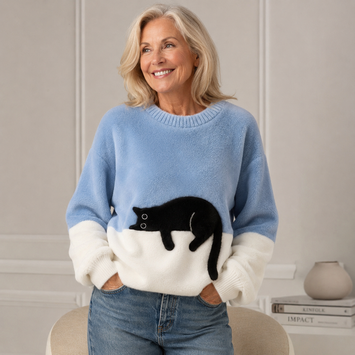 Oversize-tröja med kattmotiv
