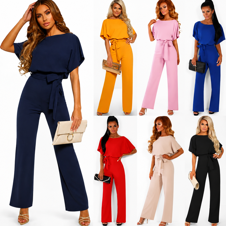 Kvinnors Jumpsuit med Kort Ärmar och Rak Ben