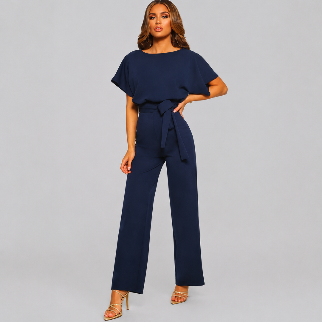 Kvinnors Jumpsuit med Kort Ärmar och Rak Ben
