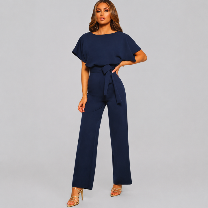 Kvinnors Jumpsuit med Kort Ärmar och Rak Ben