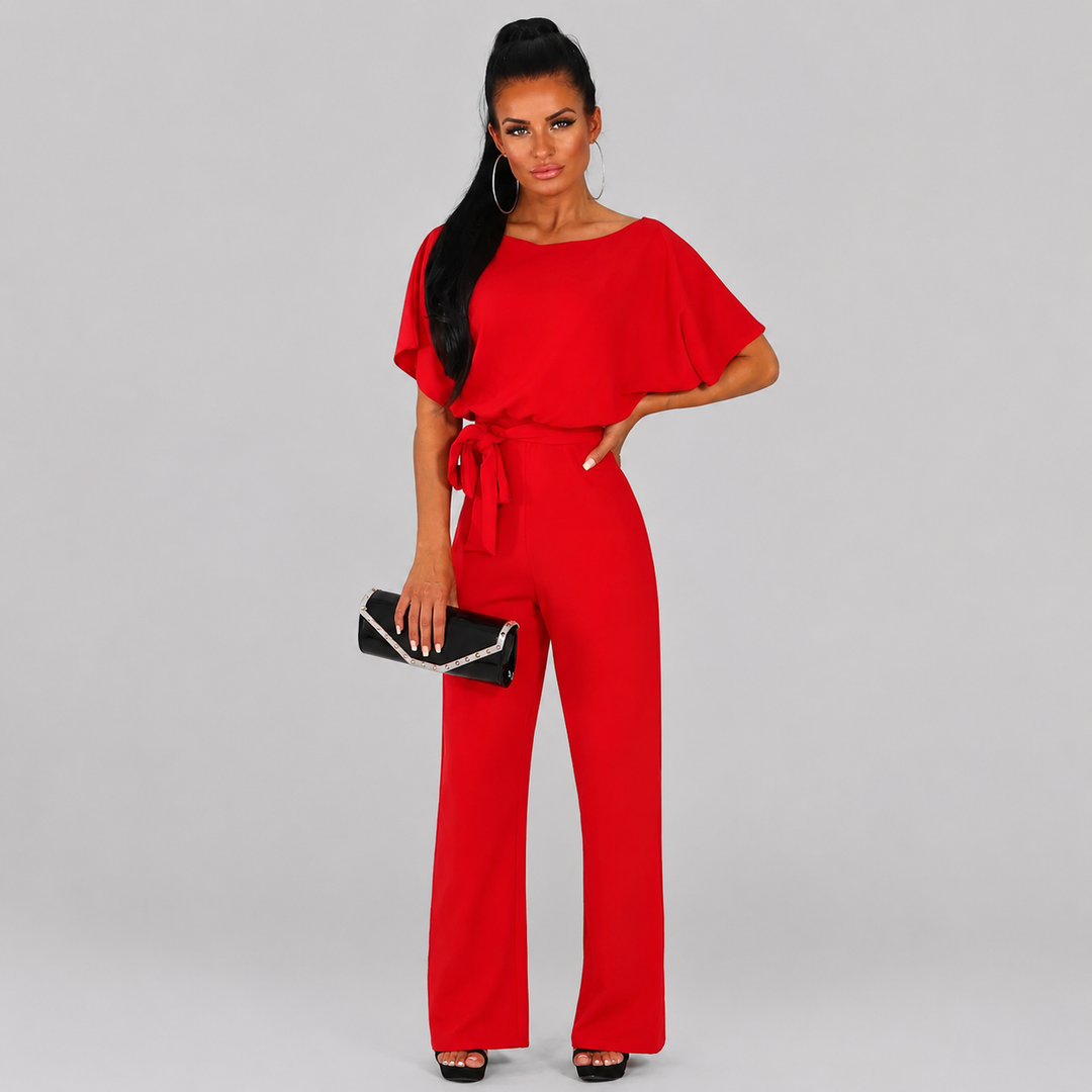 Kvinnors Jumpsuit med Kort Ärmar och Rak Ben