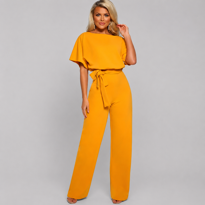Kvinnors Jumpsuit med Kort Ärmar och Rak Ben