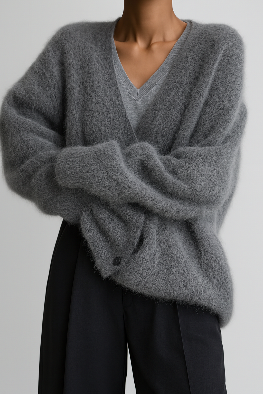 Lyxig plushfine stickadkofta för kvinnor