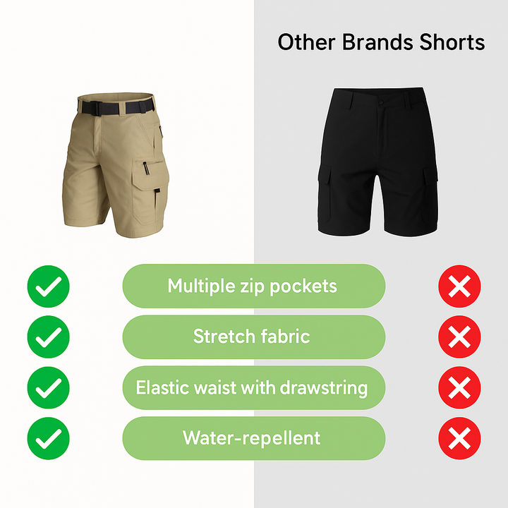 Utomhusshorts för herr med 6 dragkedjefickor - FlexTrek Cargo Shorts