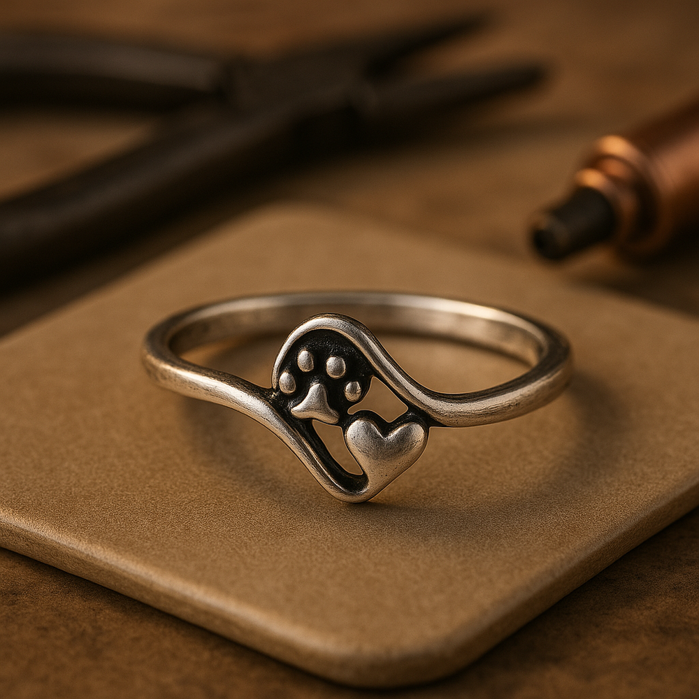 Vintage Tass och Hjärta Ring i sterlingsilver