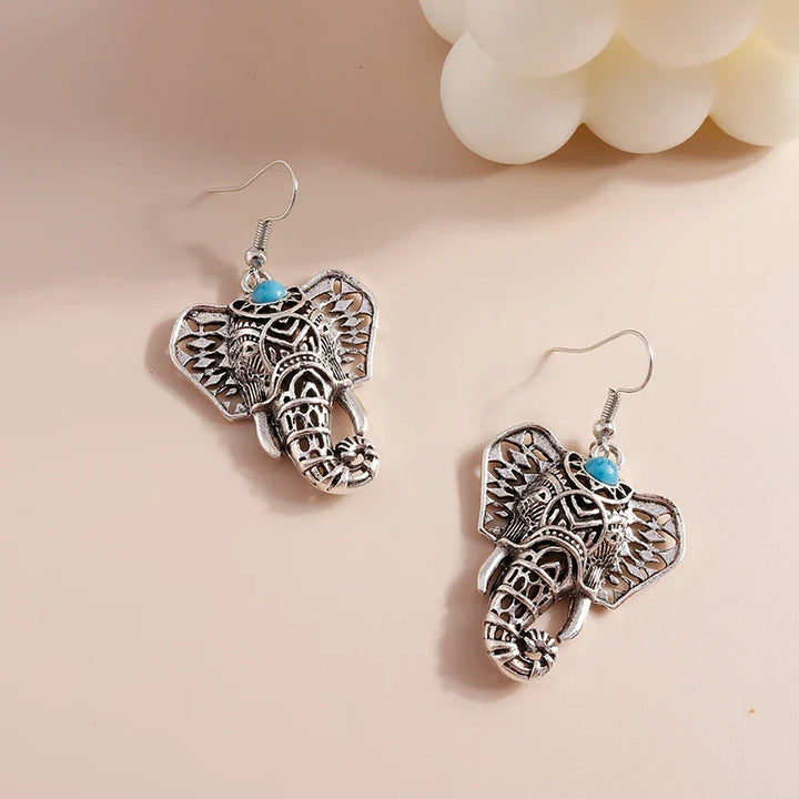 Vintage Elefant Hängande örhängen i silver Bohemian