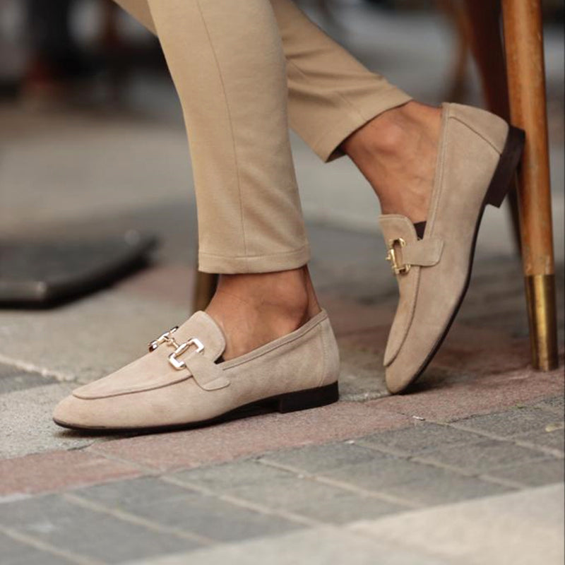 Elegante herreloafers i børstet stof med horsebit-detalje