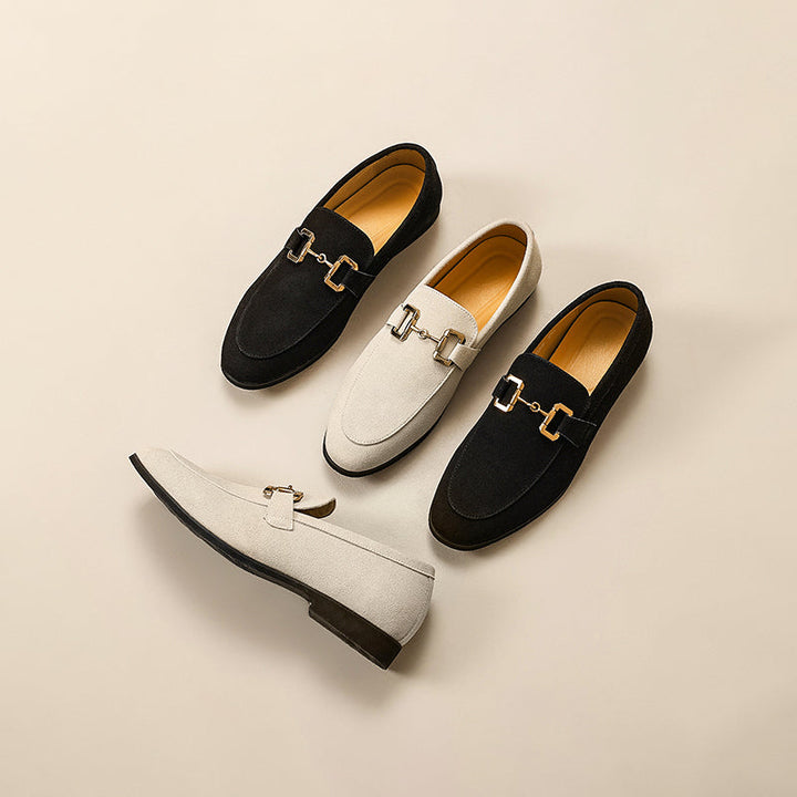 Elegante herreloafers i børstet stof med horsebit-detalje