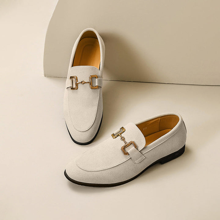 Elegante herreloafers i børstet stof med horsebit-detalje