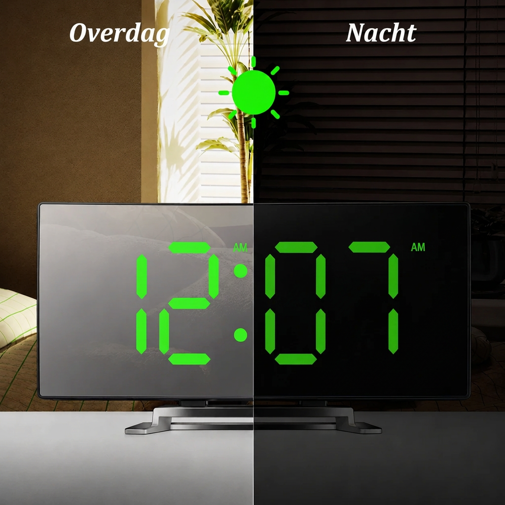 Digital väckarklocka | Välvd LED-spegeldisplay | Automatisk dimfunktion