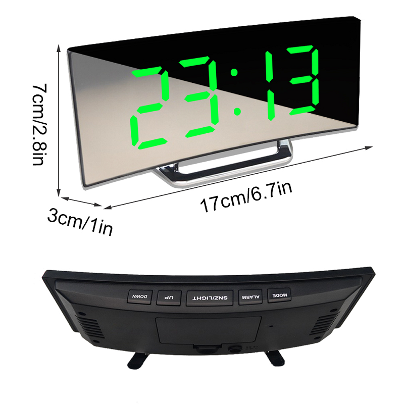 Digital klocka | LED-väckarklocka med spegel | Automatisk dimning utan bländning | CurveClock