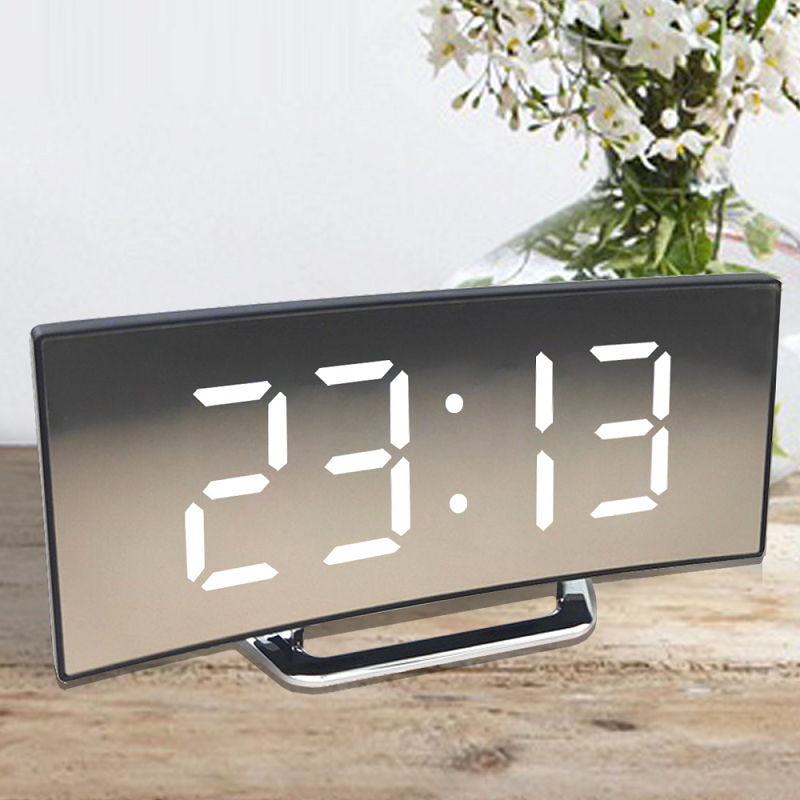 Digital klocka | LED-väckarklocka med spegel | Automatisk dimning utan bländning | CurveClock