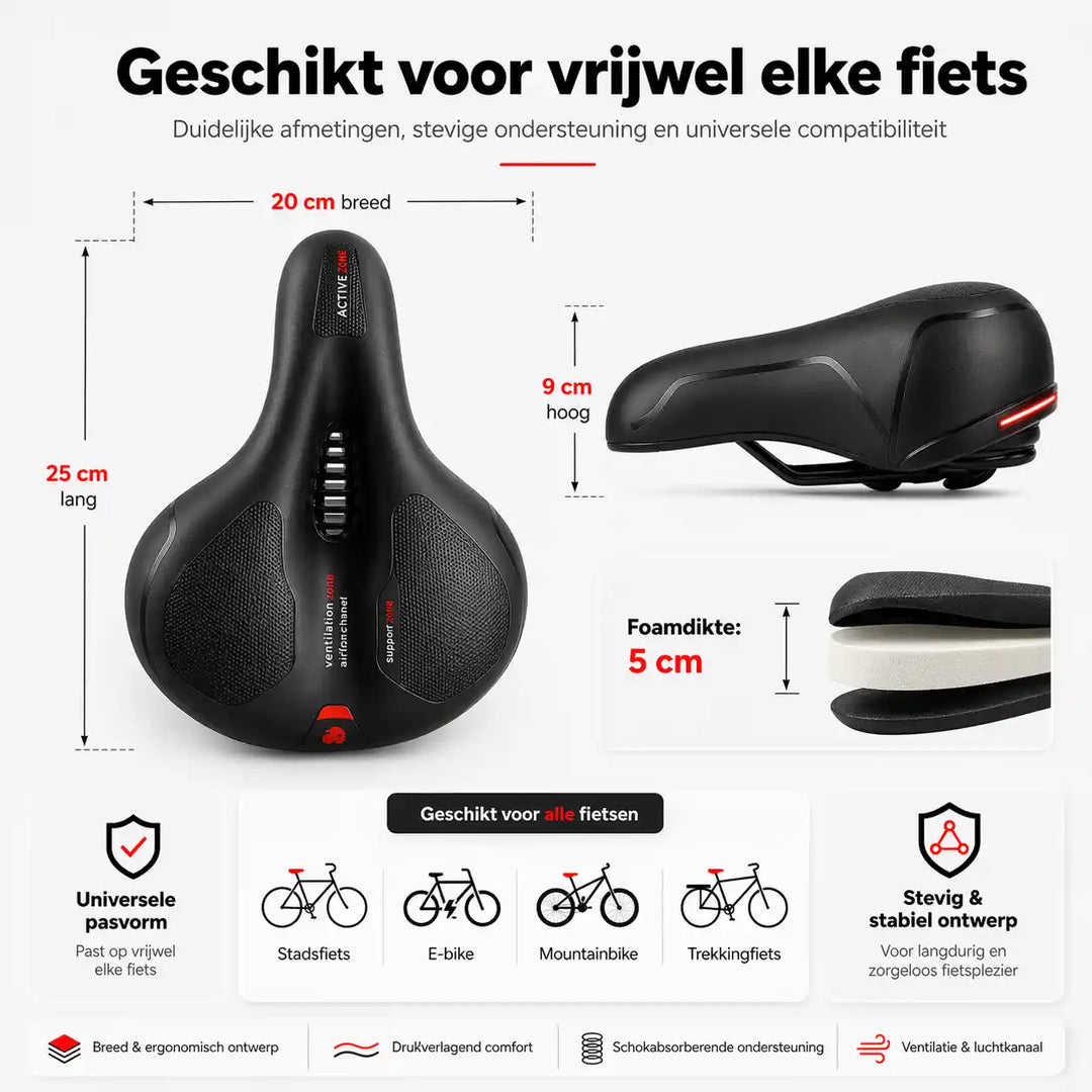 Ergonomisk komfortcykelsadel med urtag – med 2 tum tjockt skumgummi och vattentätt PU-läder
