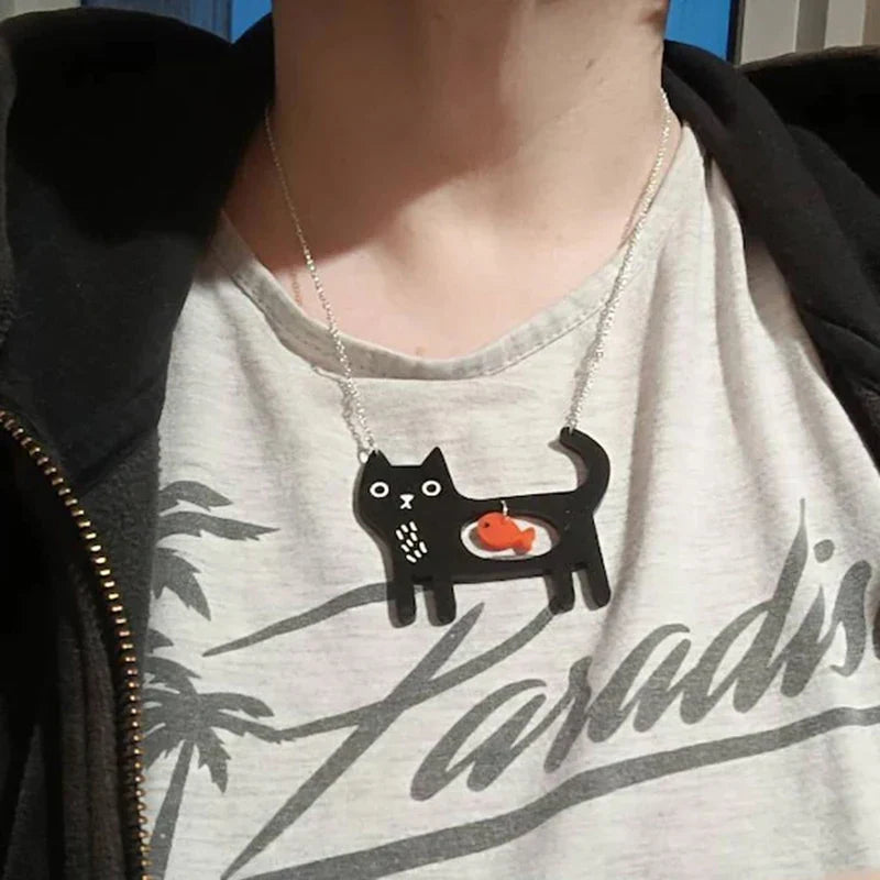 Lekfull Katt & Fisk Akryl Hänge Halsband
